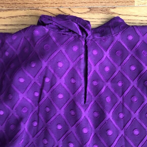 Ann Taylor Mock Neck Bow Lined Polka Dot Purple Top Women’s Size S - Picture 8 of 10